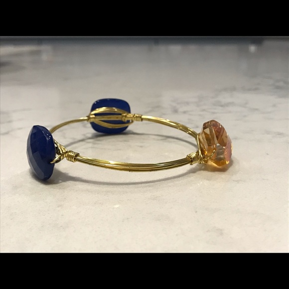 3 gold wire wrapped gem bangle bracelets - Picture 5 of 11
